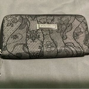 Tahari Floral Double Zip Clutch Wallet